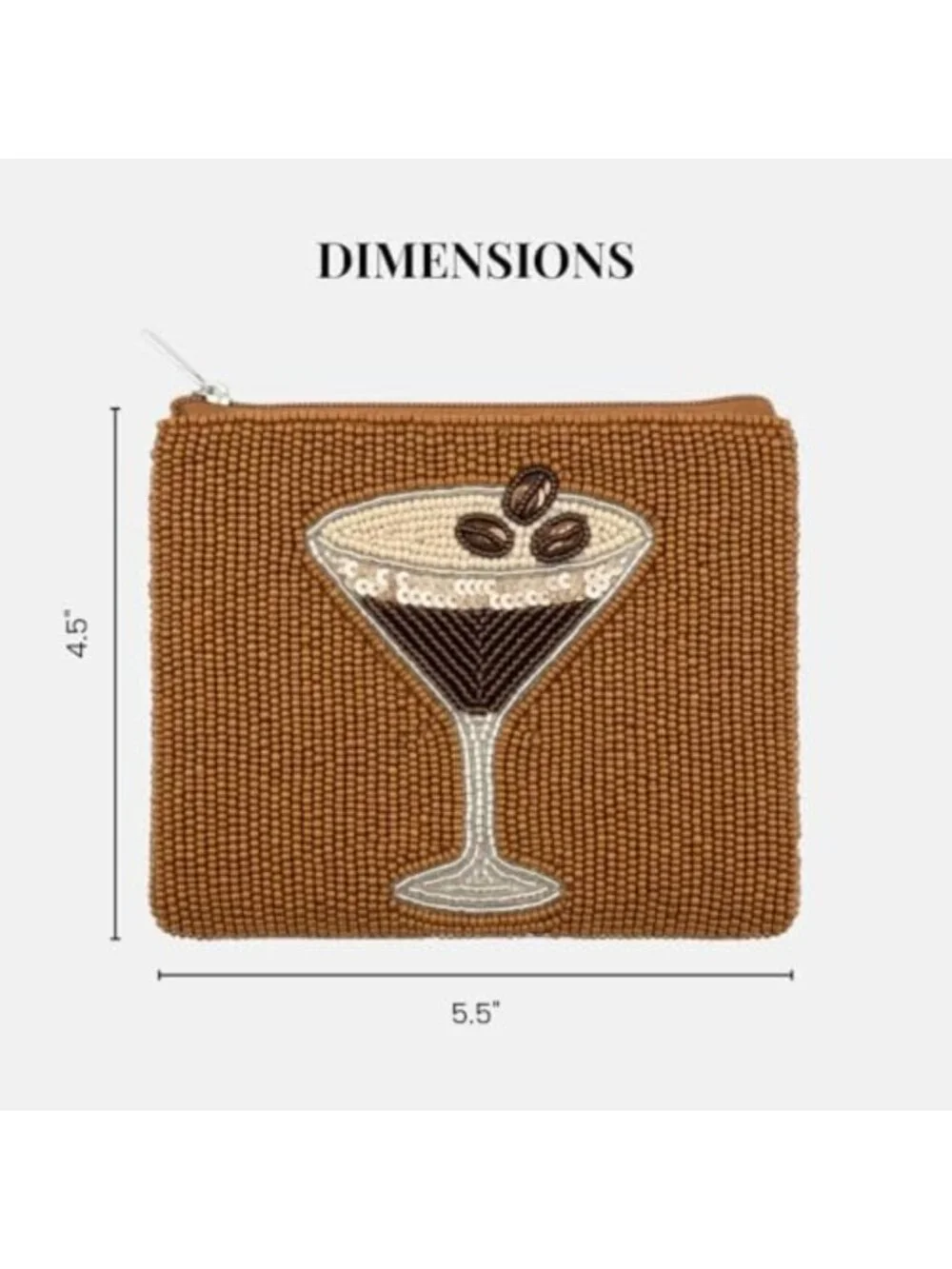 Chic Beaded Coin Purse | Zipper Pouch Wallet for Cash & Change | Espresso
